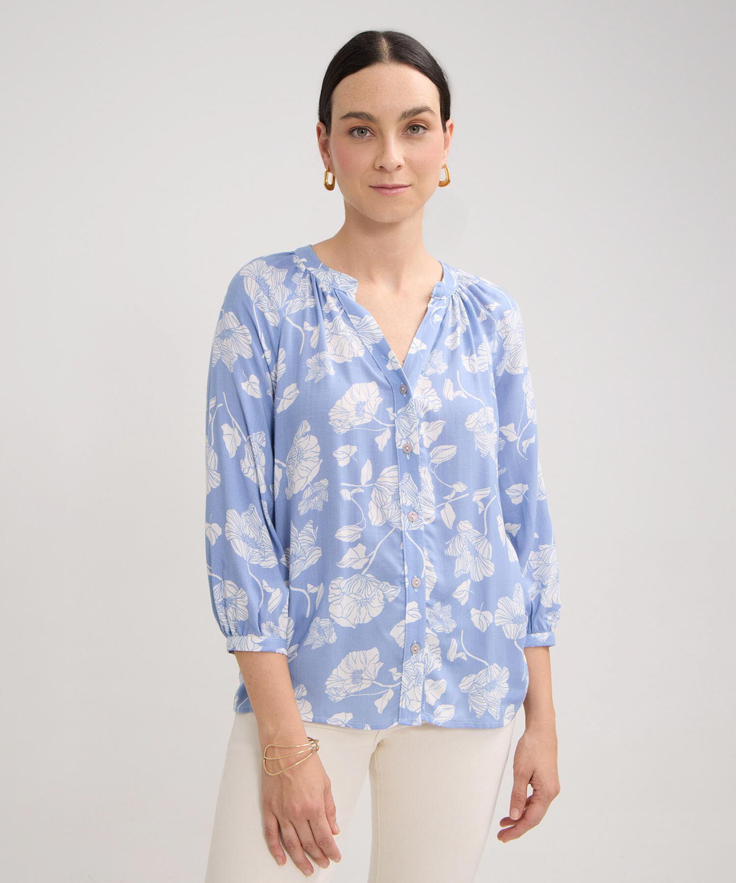 Blusa Manga Tres Cuartos Cuello Neru  Estampada