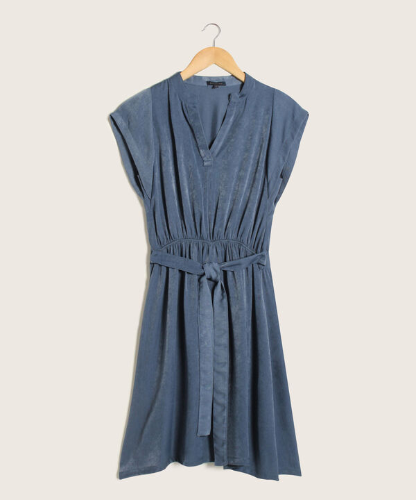 Vestido Manga Corta Volada  Con Cintur&oacute;n