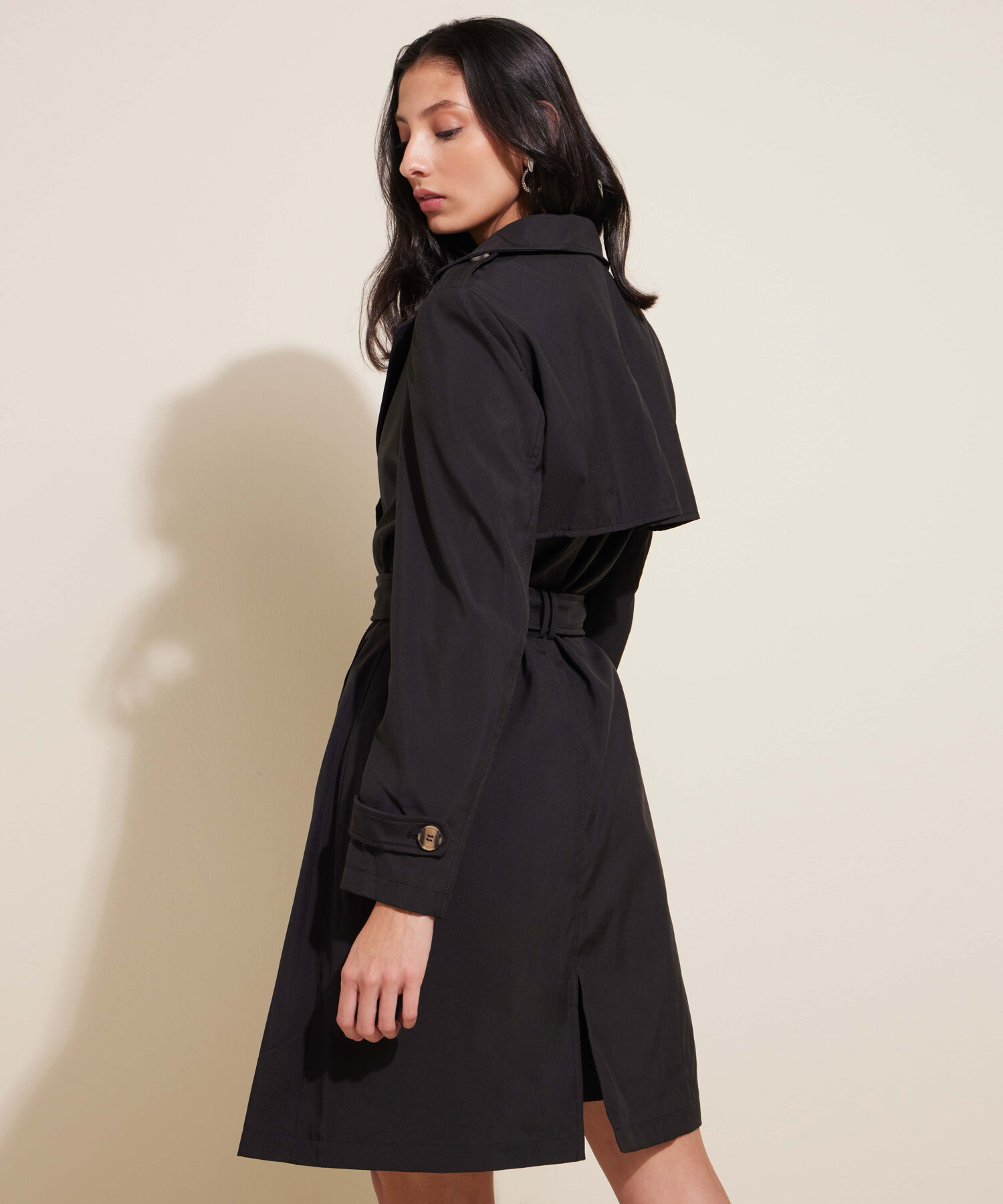 Chaqueta Trench Con Cinturon De Ajuste Manga Larga