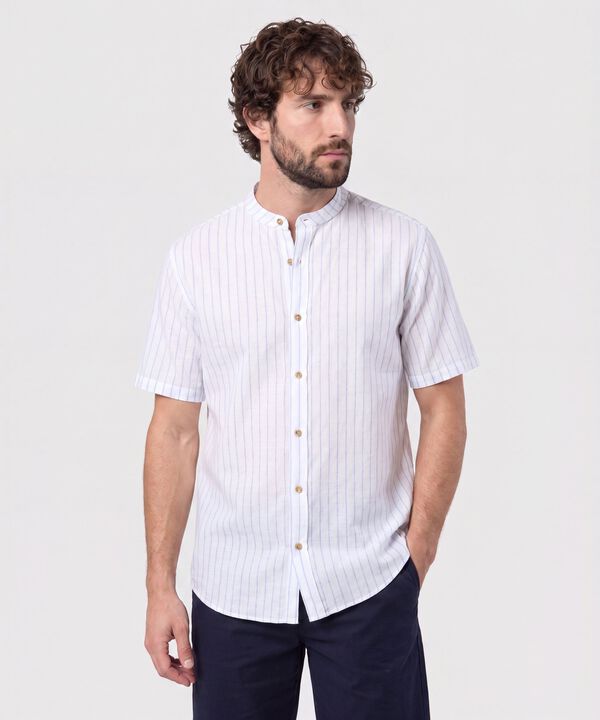 Camisa Manga Corta Cuello Mao Para Hombre