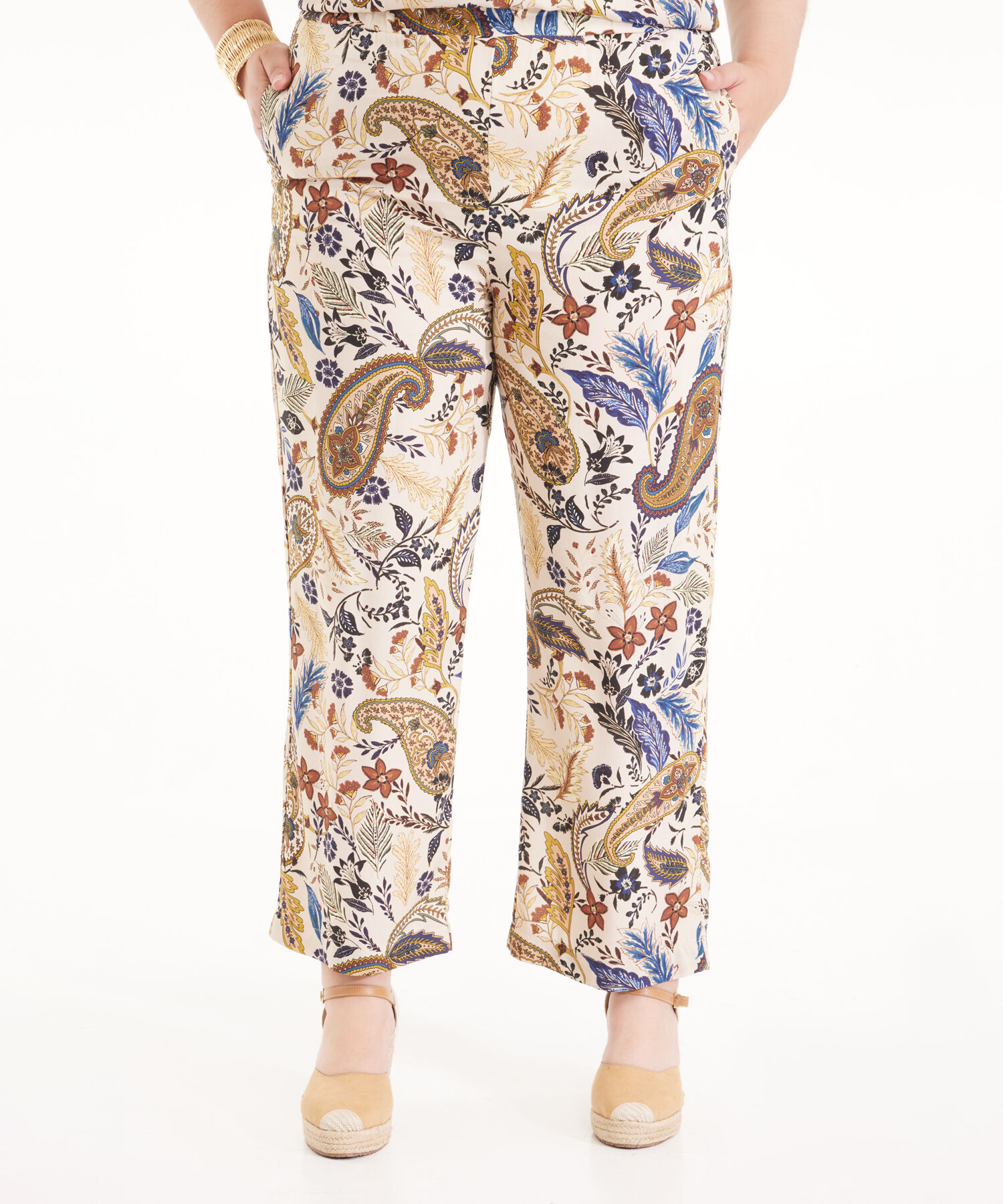 Pantalon Estampado Fluido Con Elastico En Cintura