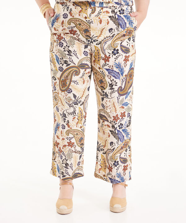 Pantalon Estampado Fluido Con Elastico En Cintura