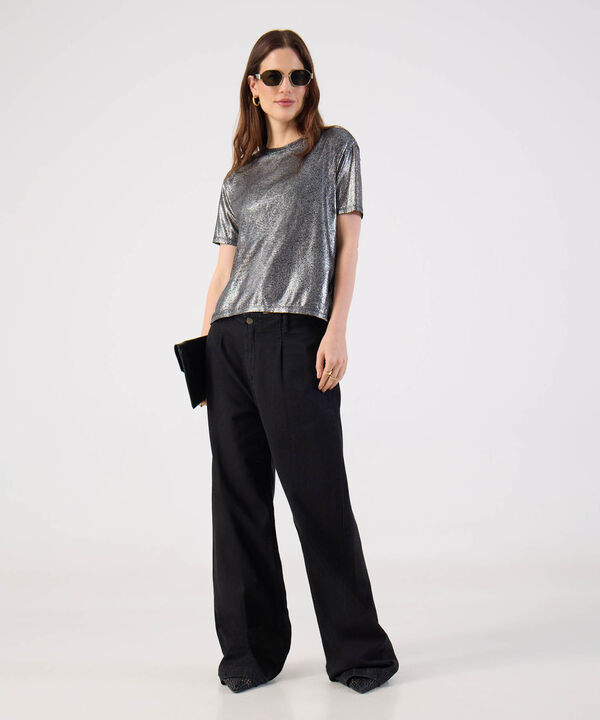 Camiseta Manga Corta Metalizada Mujer image number null