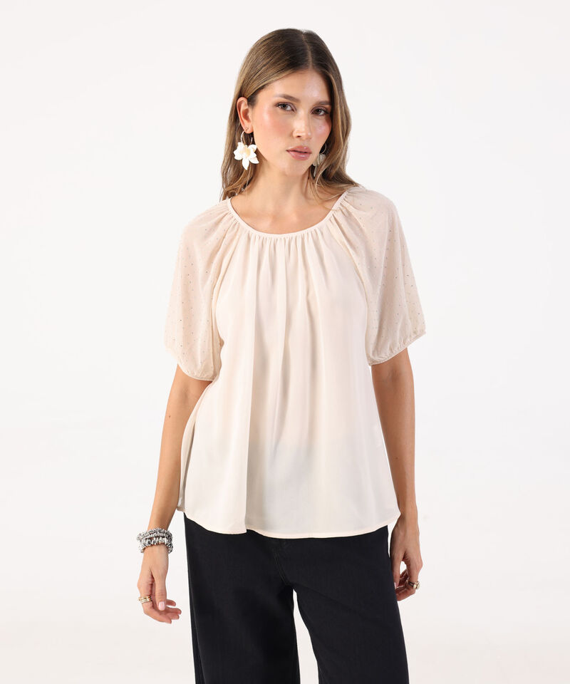 Blusa De Silueta Fluida Con Escote Fruncido