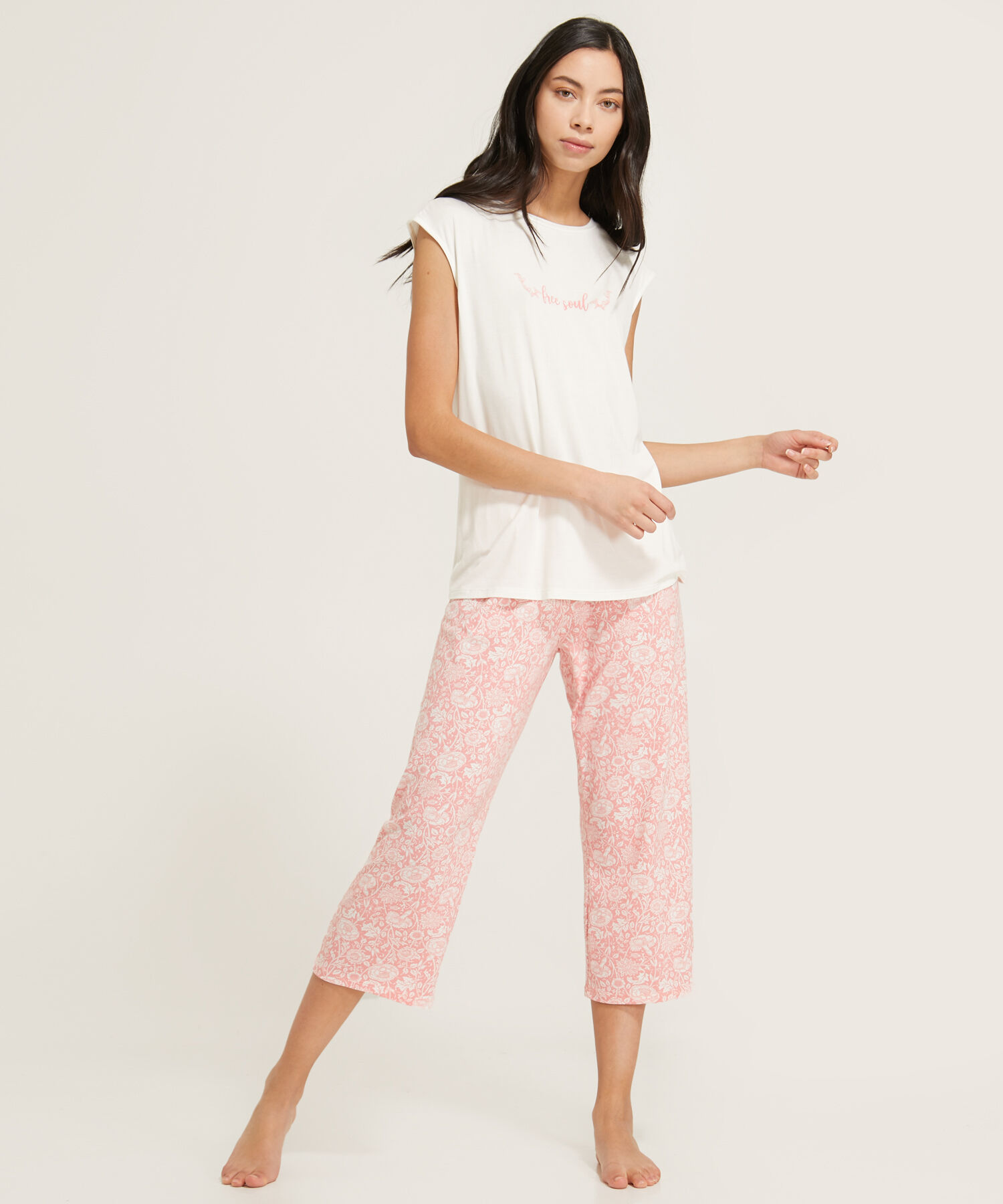 Pijama Pijama Camiseta Manga Corta Screen Pantalon Capri Estampado