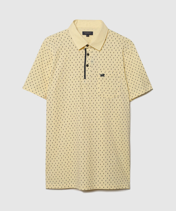 Polo Estampada Cuello Duro Con Bolsillo Y Vena Contraste En Pechera, Silueta Regular Fit, Cítrico Marinero