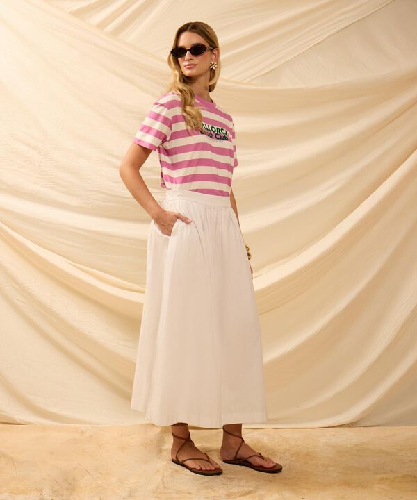 Falda Midi Amplia Con Bolsillos