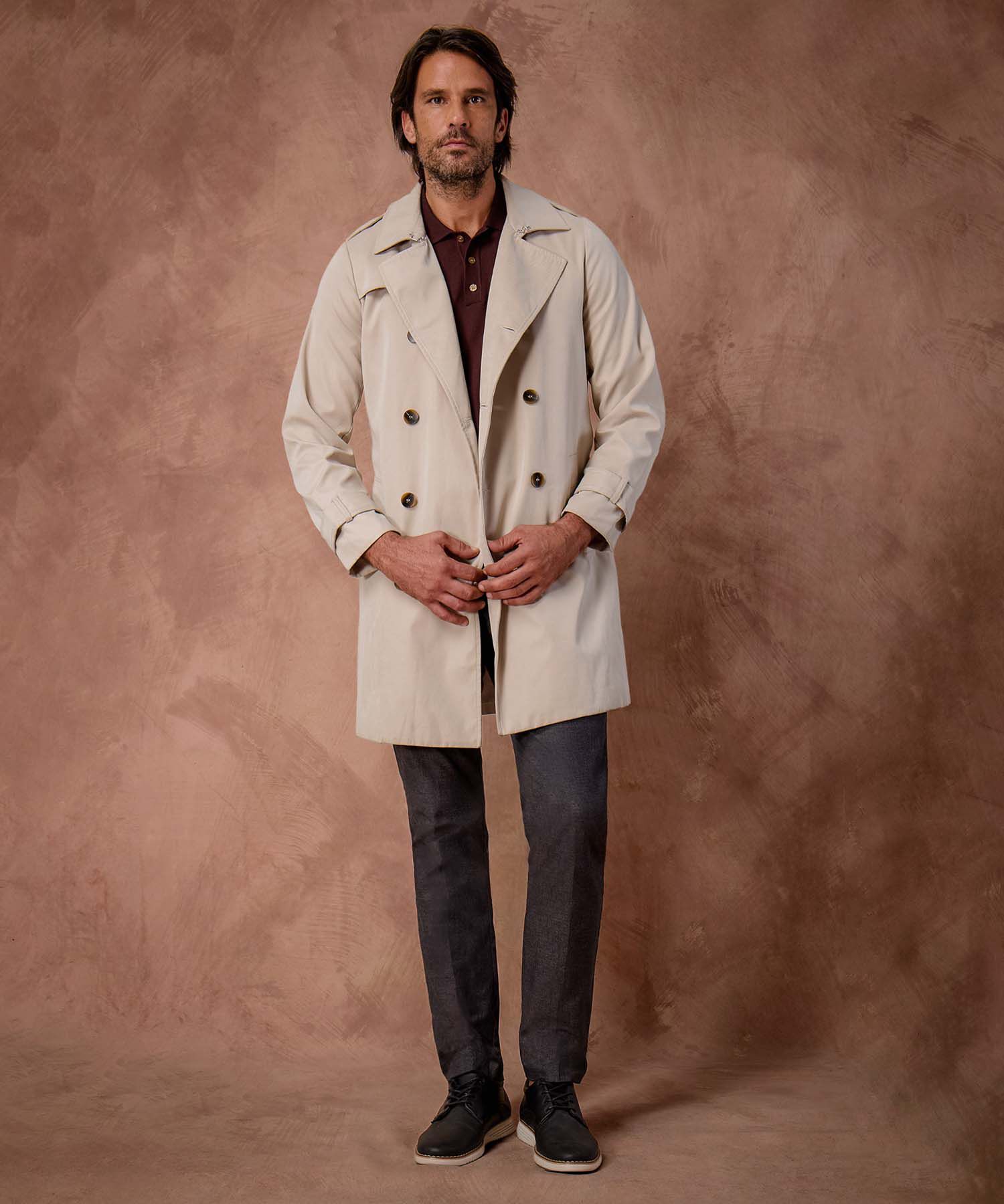 Chaqueta Trench Unicolor Con Cinturon 