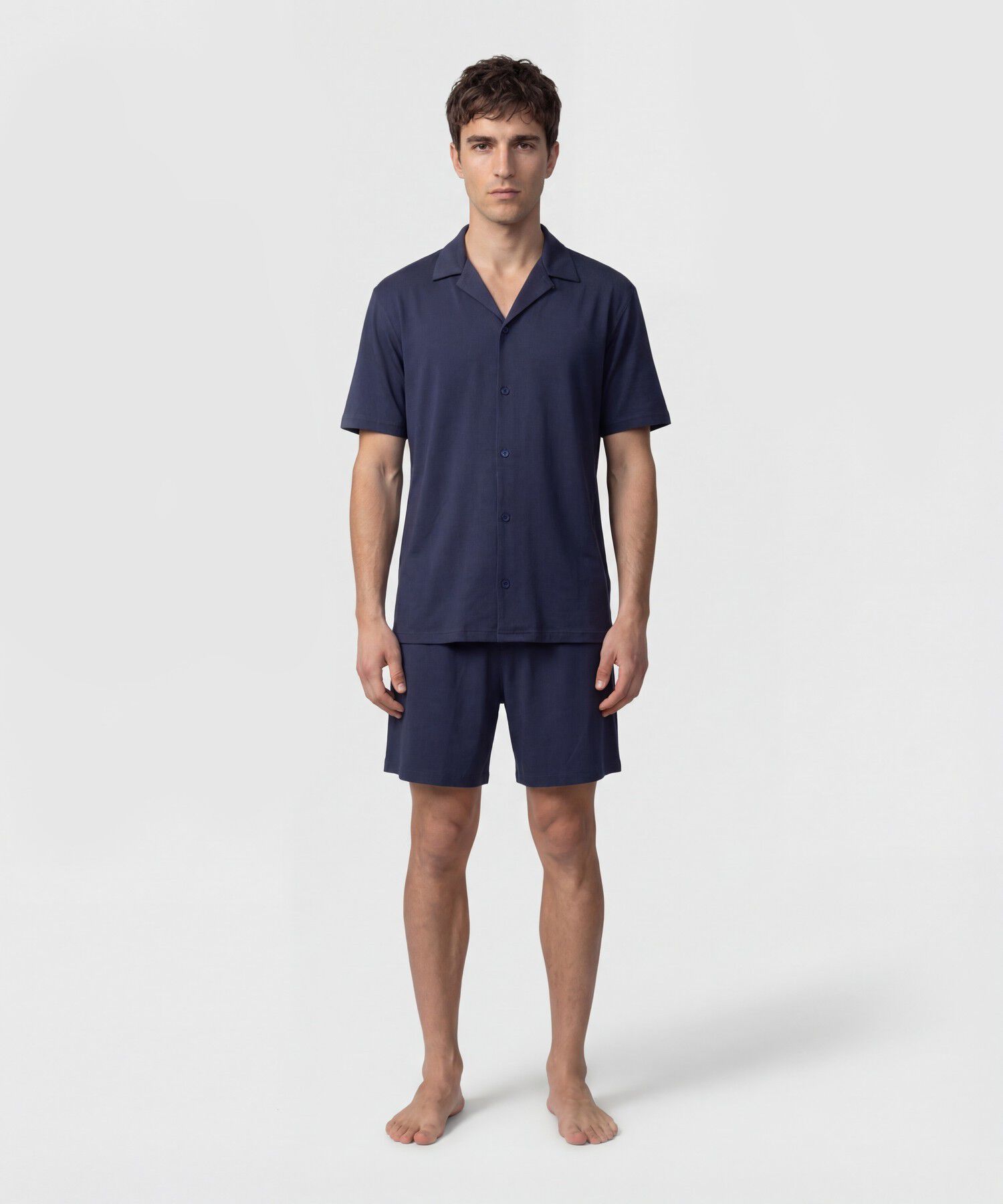 Pijama Unicolor Con Cuello Camisero Para Hombre