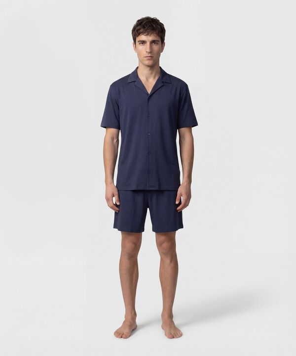 Pijama Unicolor Con Cuello Camisero Para Hombre