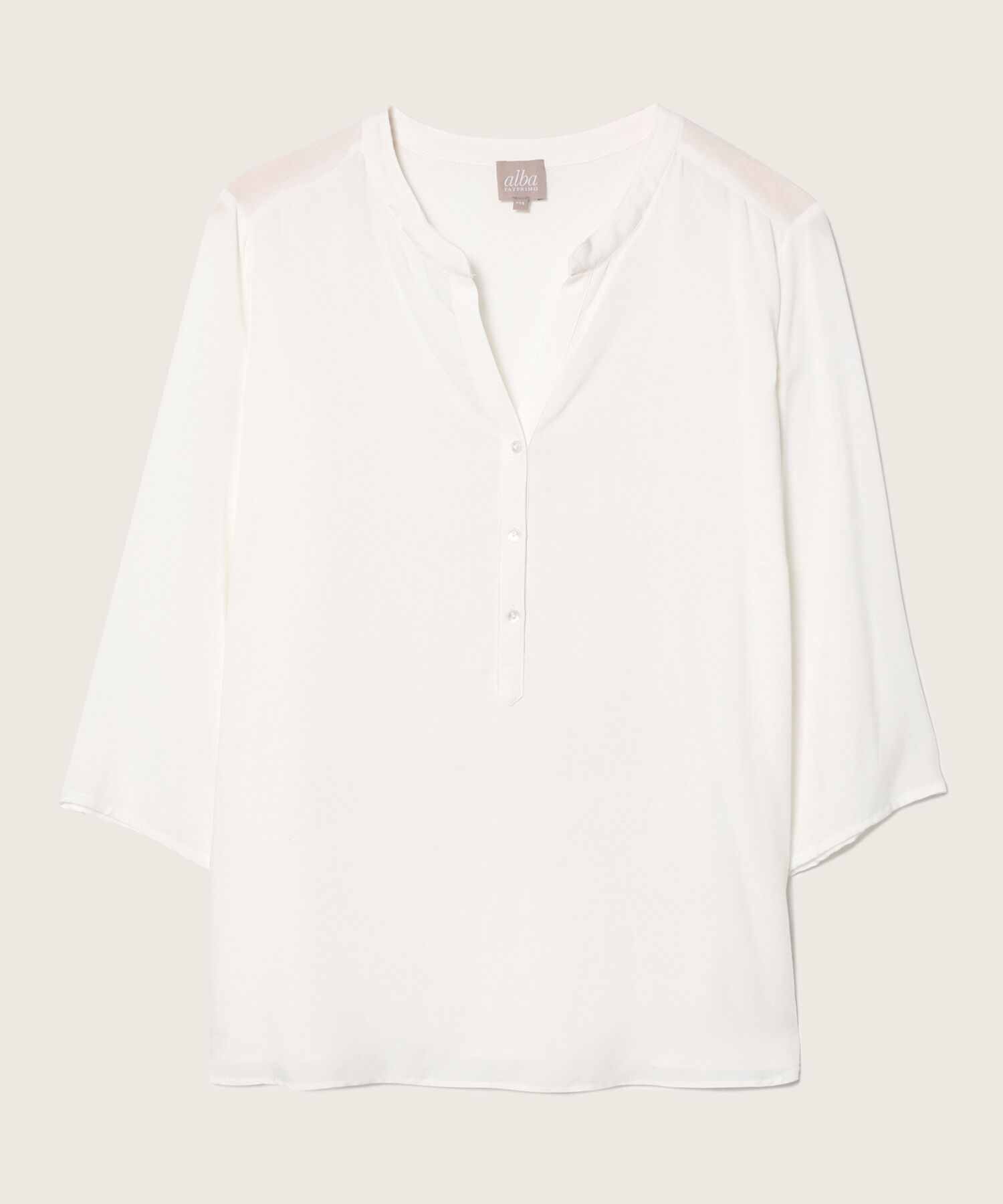 Blusa Unicolor Manga 3/4, Cuello En V Con Pechera Corta Y Cuello Neru