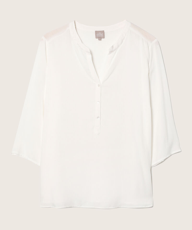 Blusa Unicolor Manga 3/4, Cuello En V Con Pechera Corta Y Cuello Neru