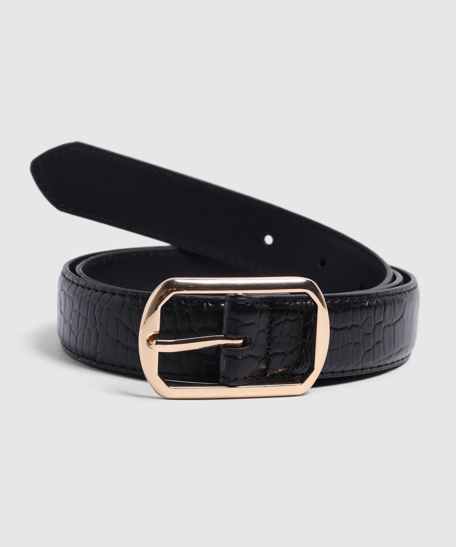 Cinturón Textura Cocodrilo Hebilla Recta Para Mujer