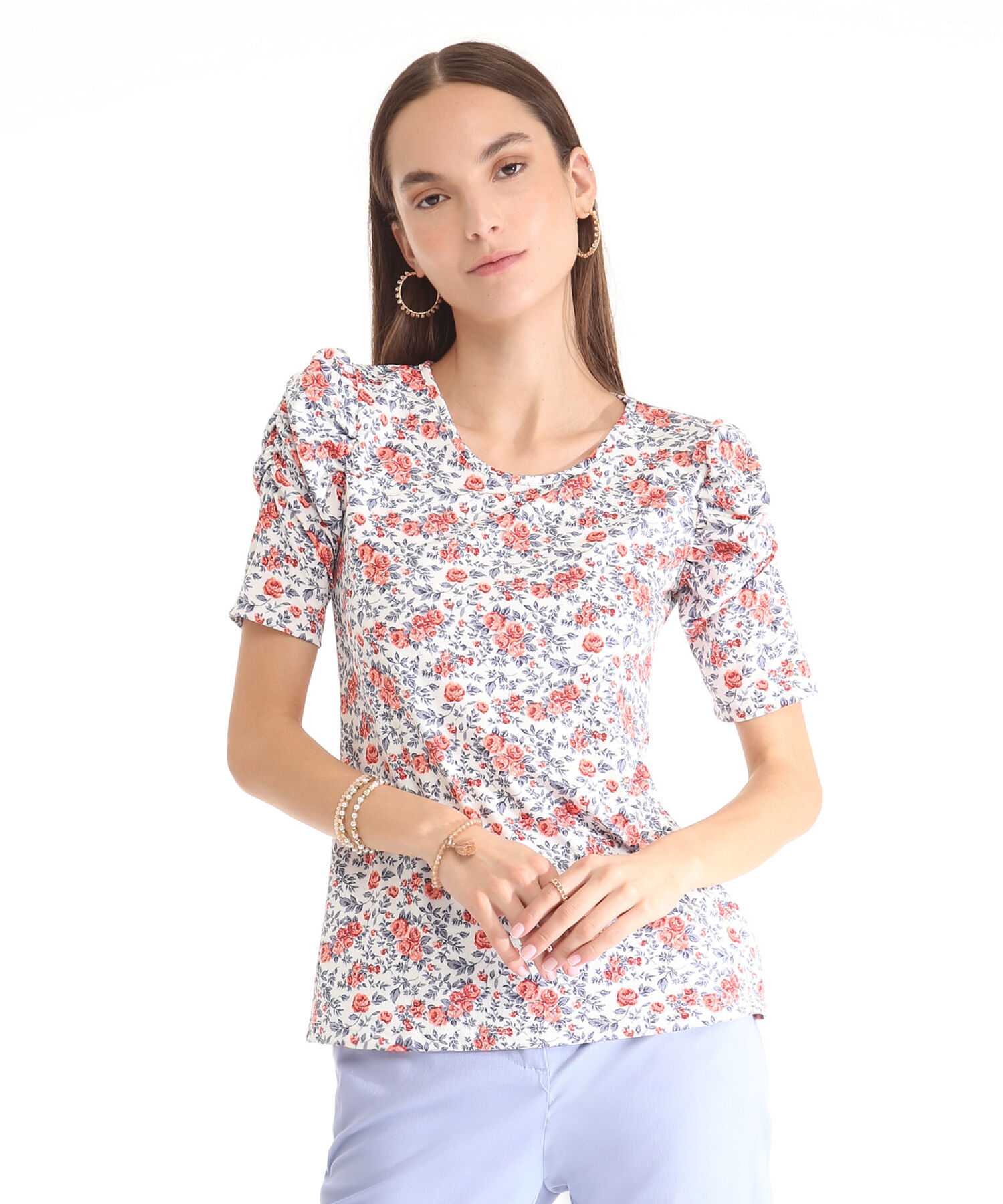 Camiseta Estampada Manga Corta Con Ruche