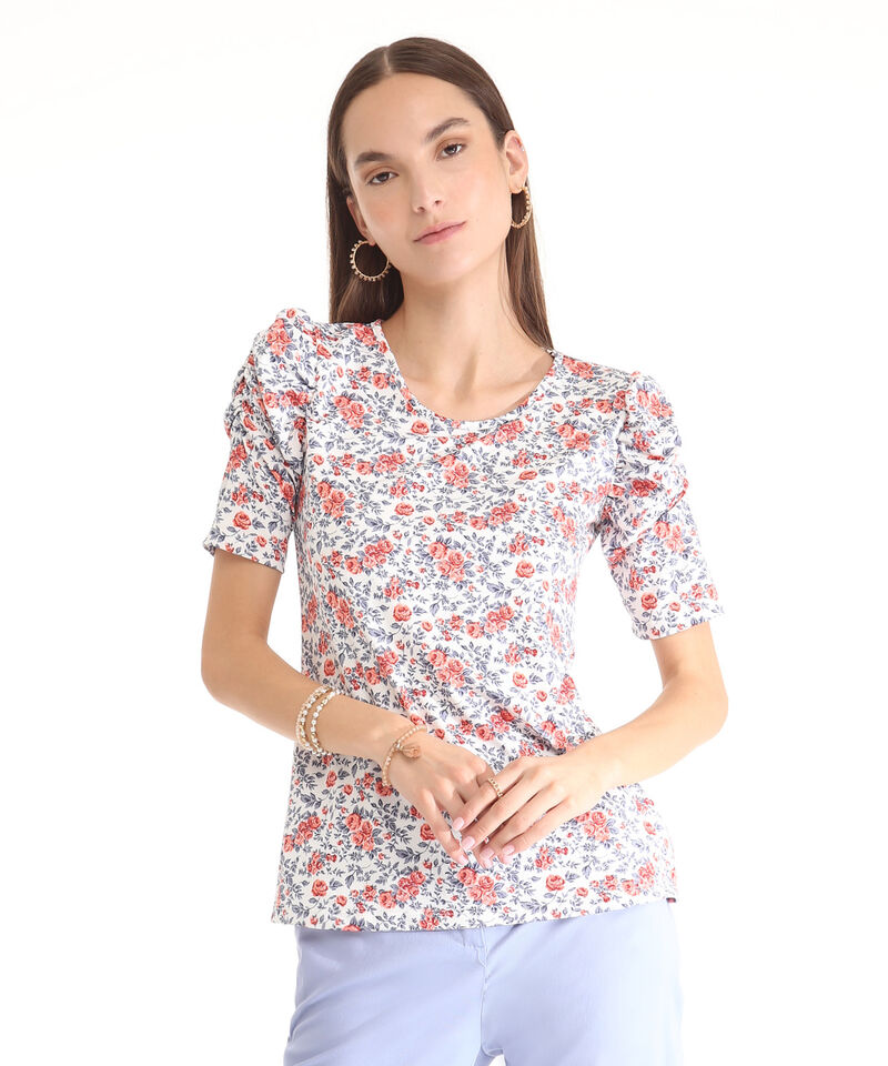 Camiseta Estampada Manga Corta Con Ruche