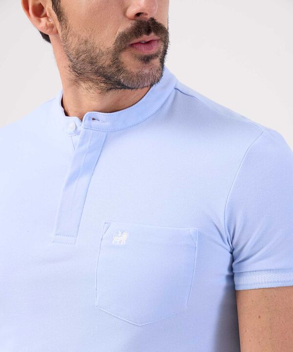 Polo Slim Fit Cuello Mao y Bolsillo Para Hombre