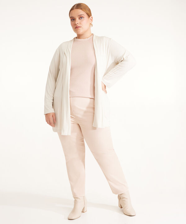 Pantalón Clásico Unicolor Con Bolsillos Diagonales Y Elástico En Pretina Costados