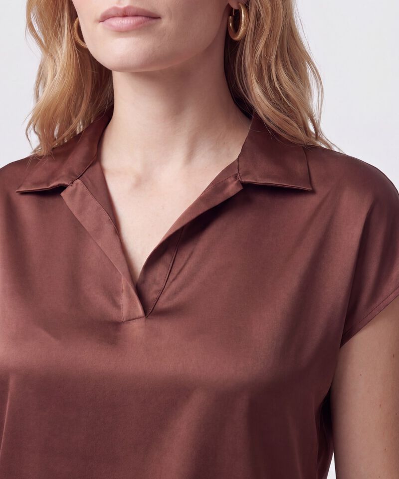 Blusa Unicolor De Manga Corta Mujer