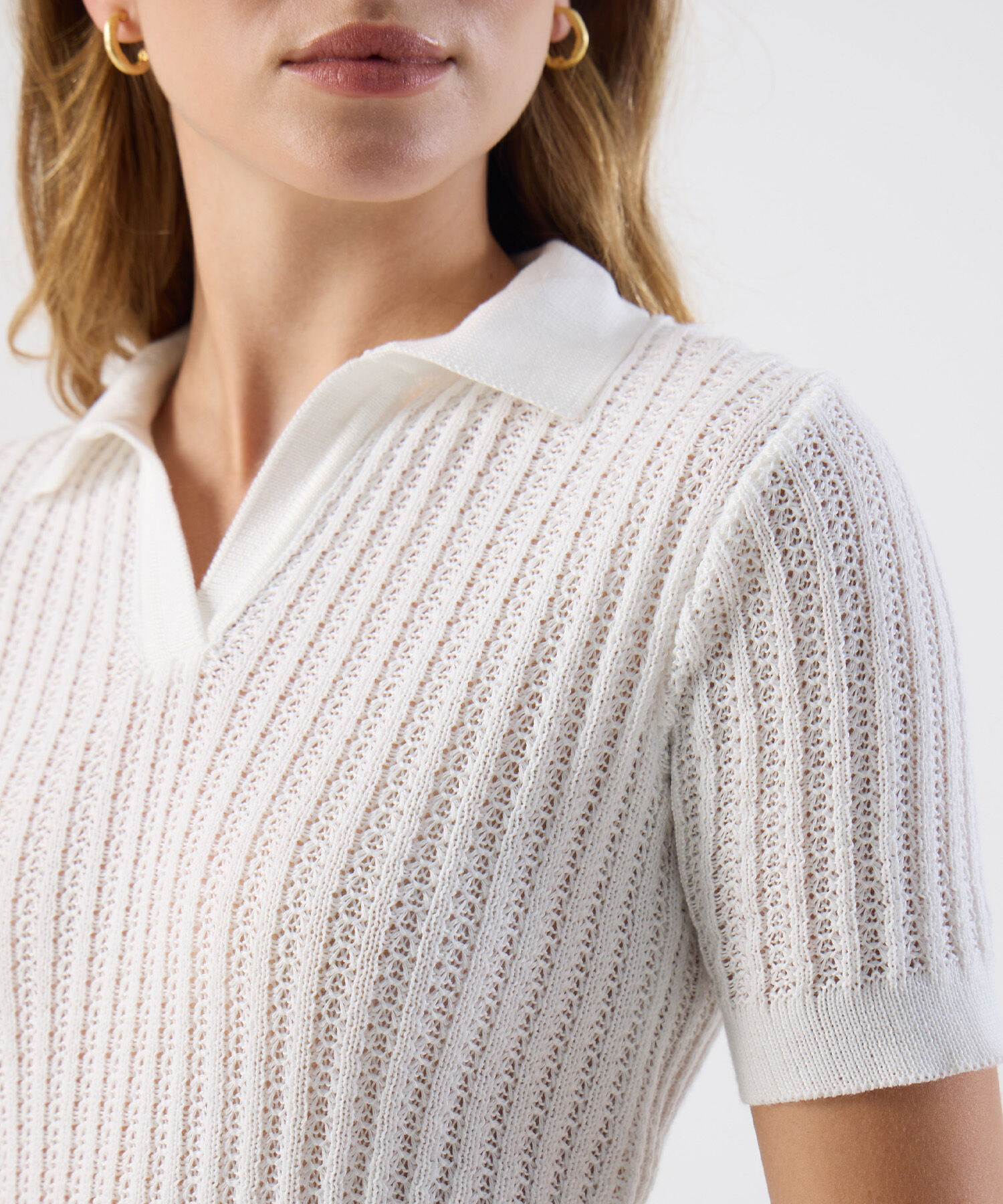 Polo Punto Calado Manga Corta Para Mujer