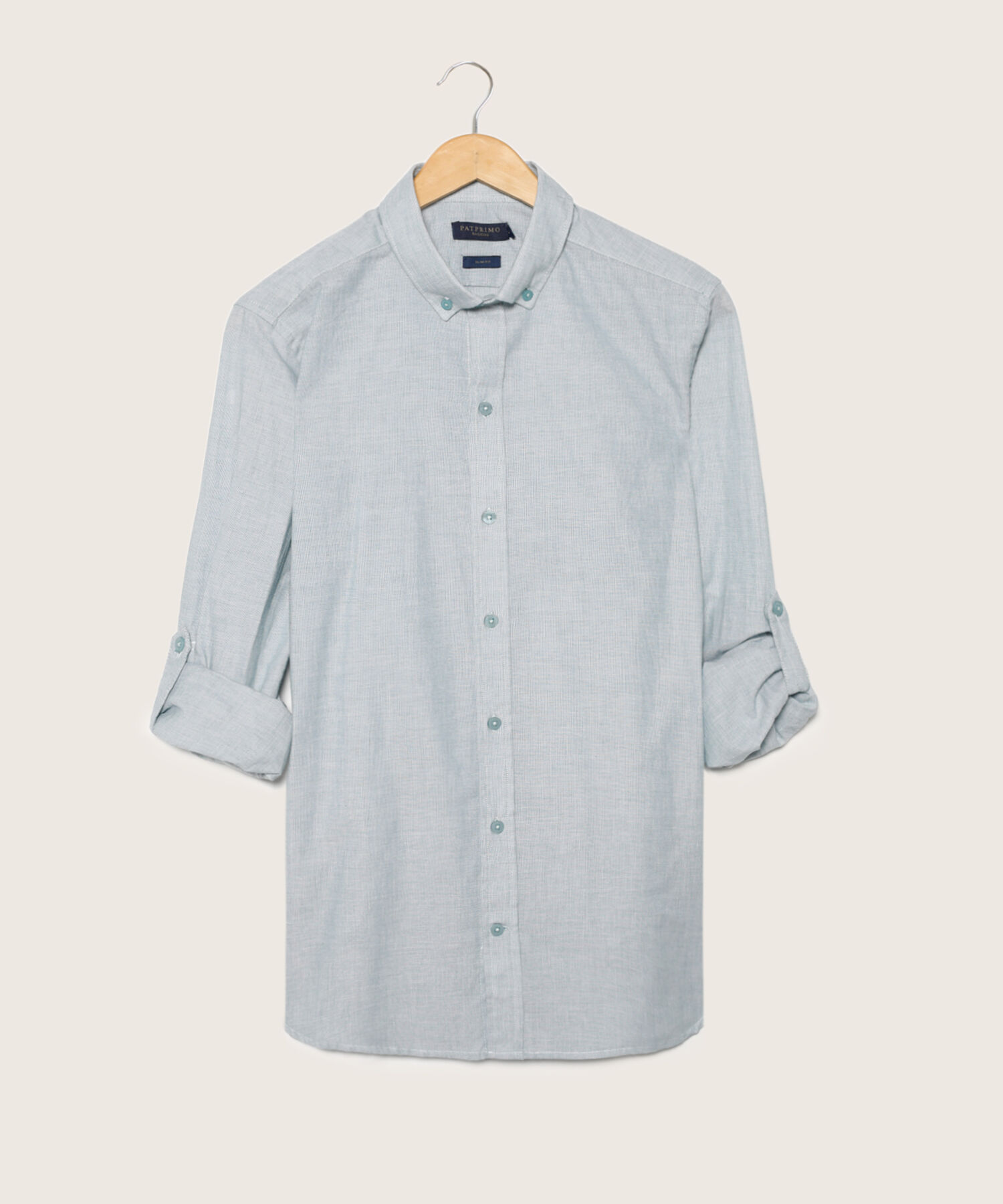 Camisa Manga Larga Textura Cuello Camisero