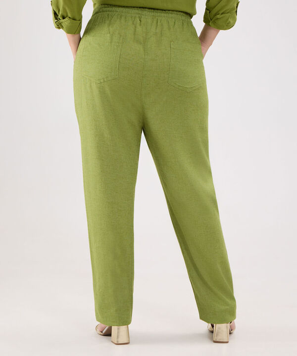 Pantalon Unicolor En Lino Con Vena