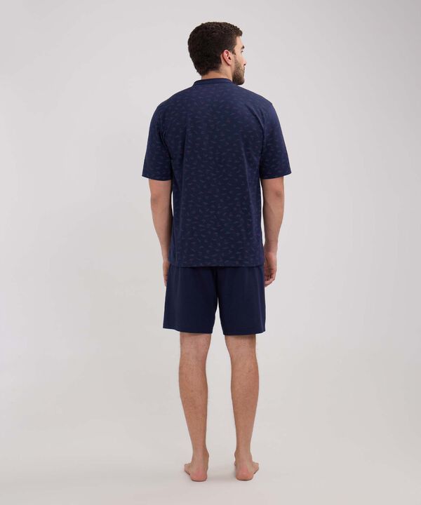 Pijama Manga Corta Camisa Estampada Con Pechera Y Pantalontea Unicolor