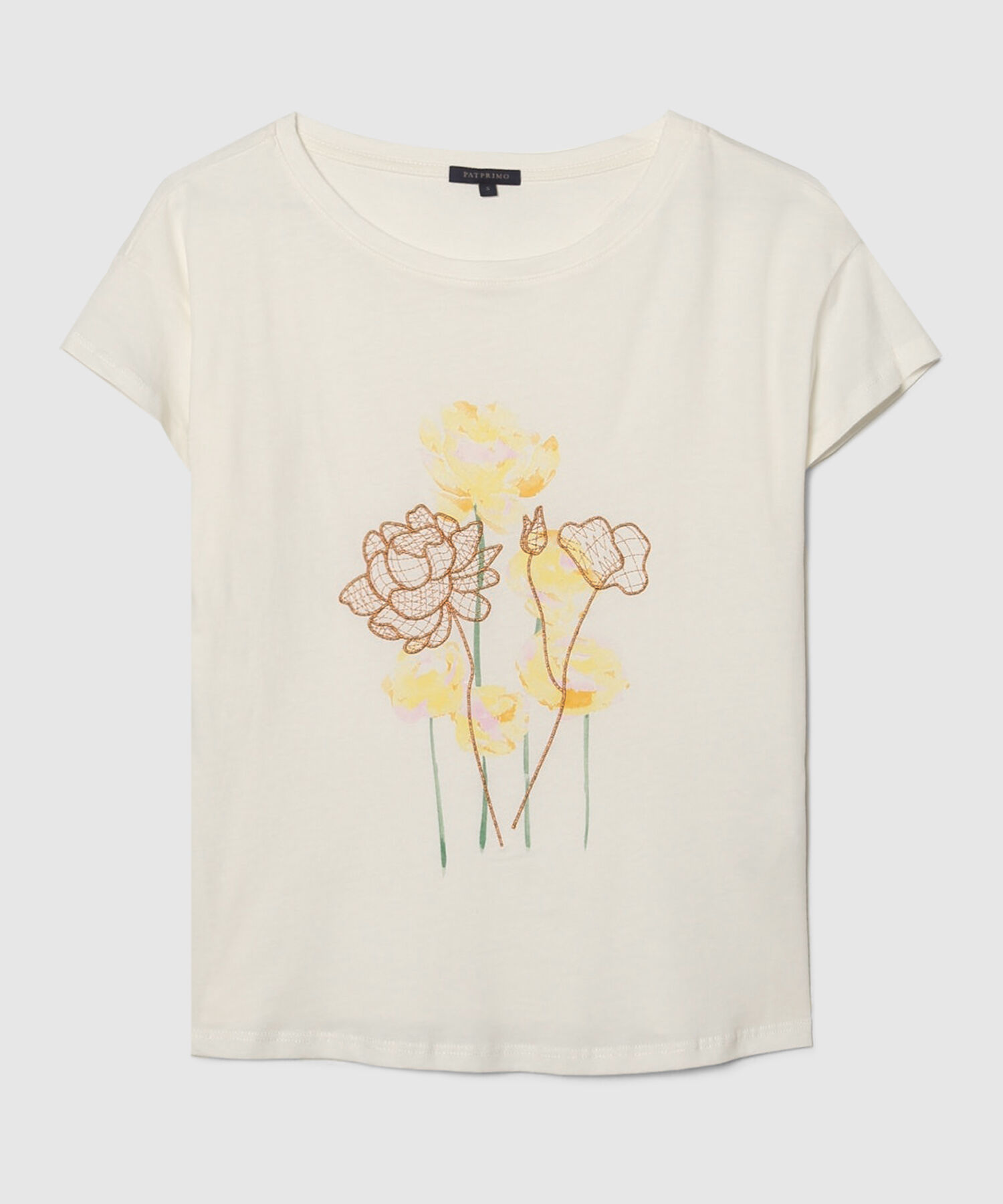 Camiseta Con Screen Y Bordado