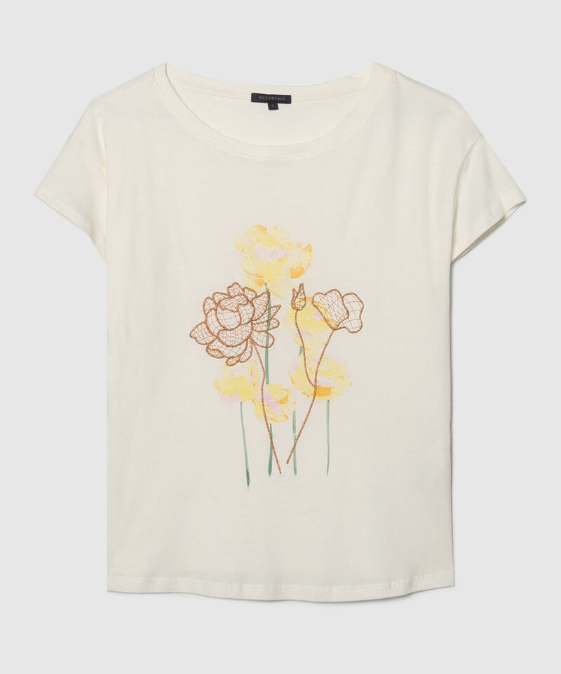 Camiseta Con Screen Y Bordado