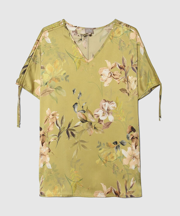 Blusa Cuello V Manga Corta Con Recogido En Hilo Caucho