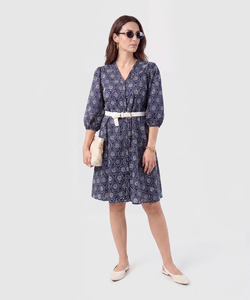 Vestido Corto Bordado Unicolor Para Mujer