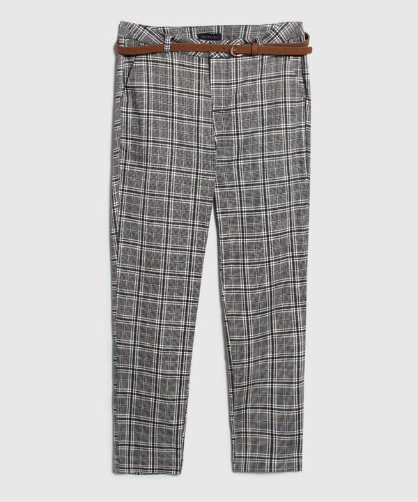 Pantalón Básico Bolsillos Diagonal Estampado Con Cinturón
