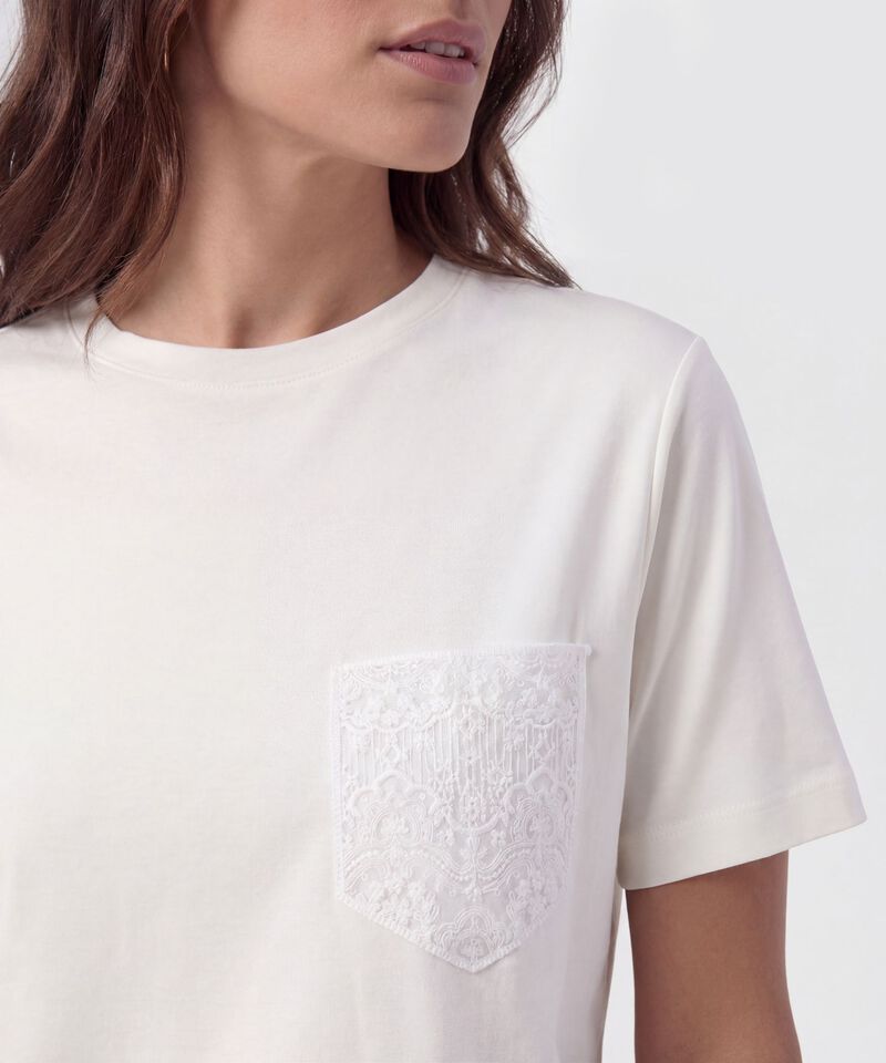 Camiseta Con Bolsillo De Encaje Para Mujer