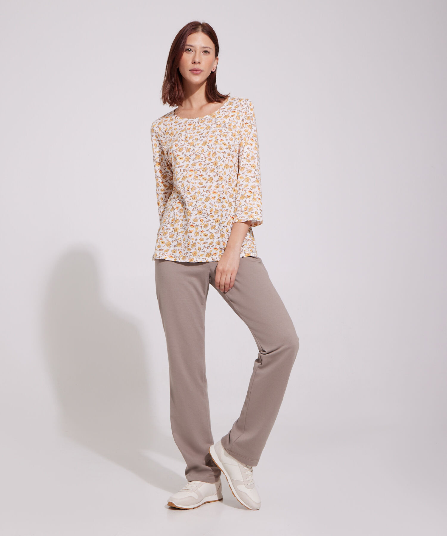Sudadera 2 Piezas Camiseta Estampada  Y Pantalón  Unicolor Con Bolsillos