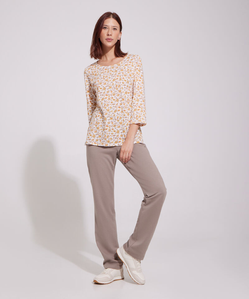 Sudadera 2 Piezas Camiseta Estampada  Y Pantalón  Unicolor Con Bolsillos