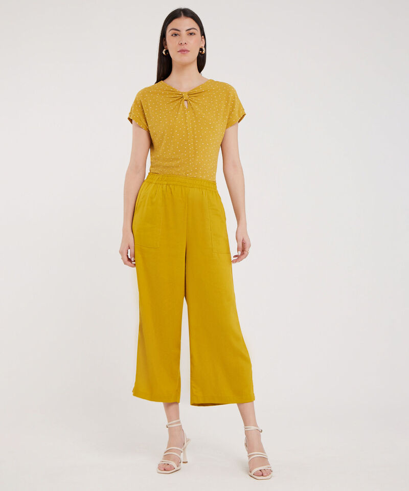 Pantalon Moda Tipo Culotte Unicolor, Resortado Con Bolsillos Diagonales, Tel Aviv Linea Moda