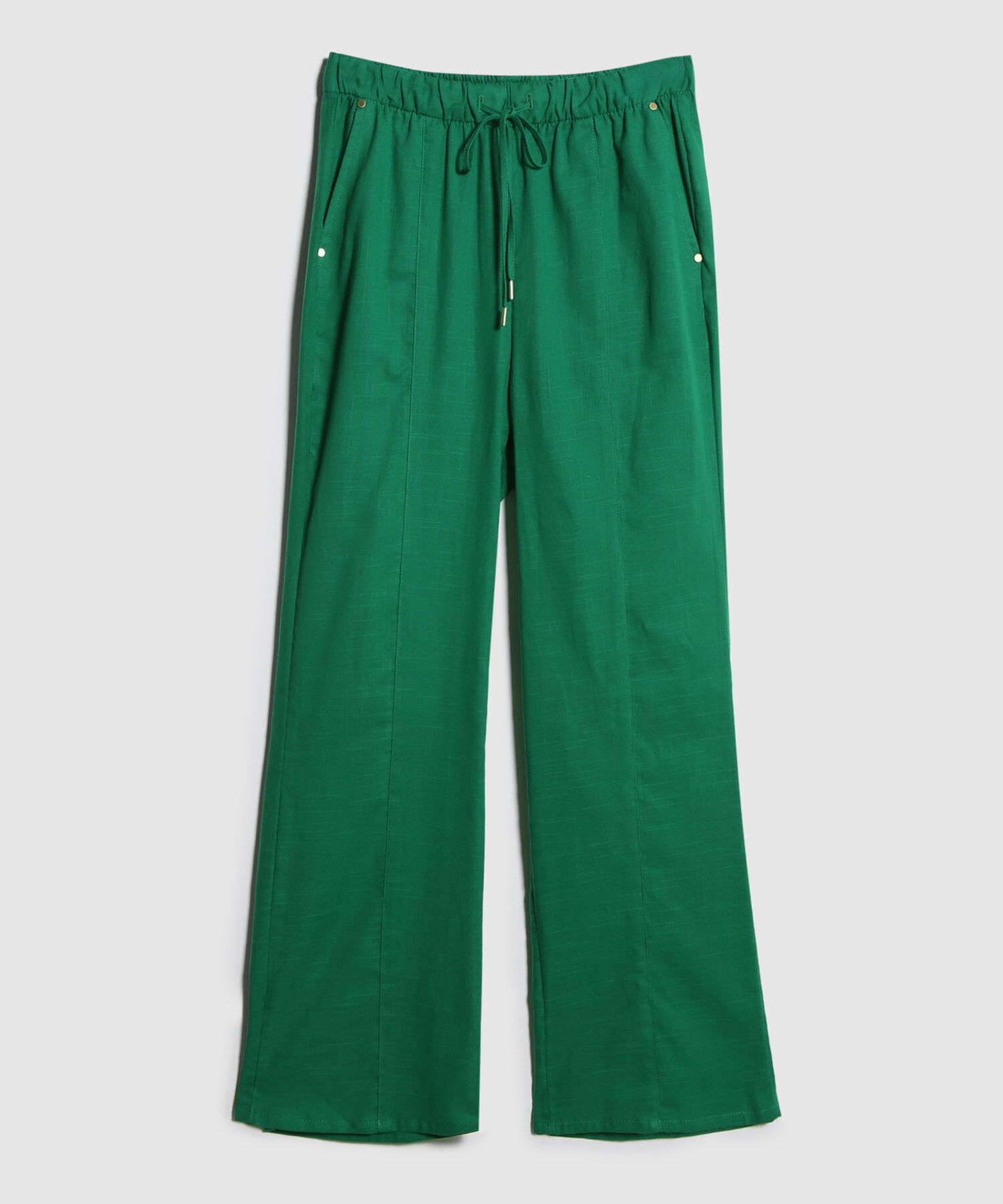 Pantalon Unicolor Bota Recta En Lino