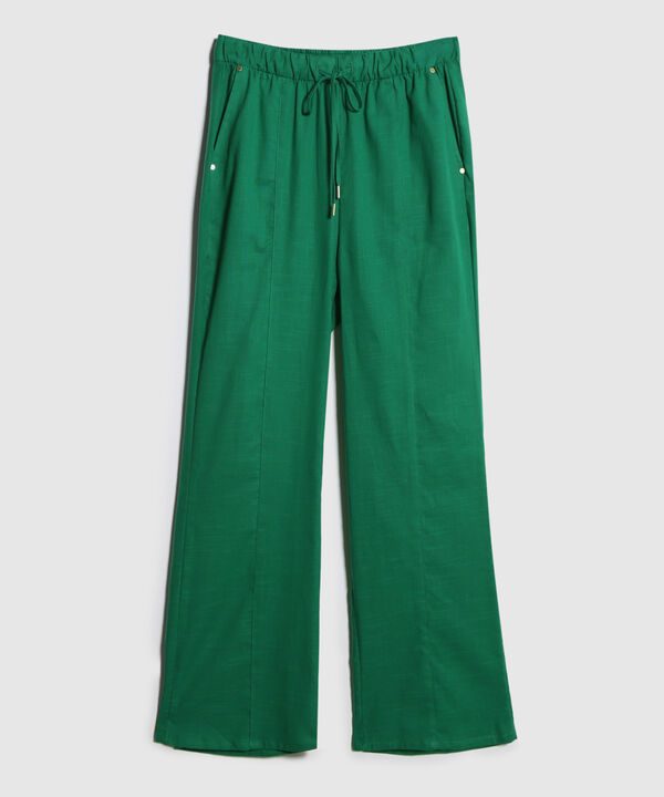 Pantalon Unicolor Bota Recta En Lino
