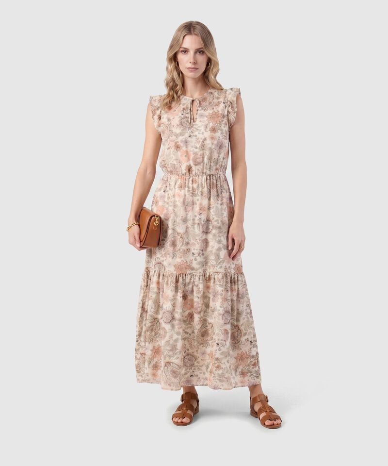Vestido Largo Estampado Con Volantes Para Mujer