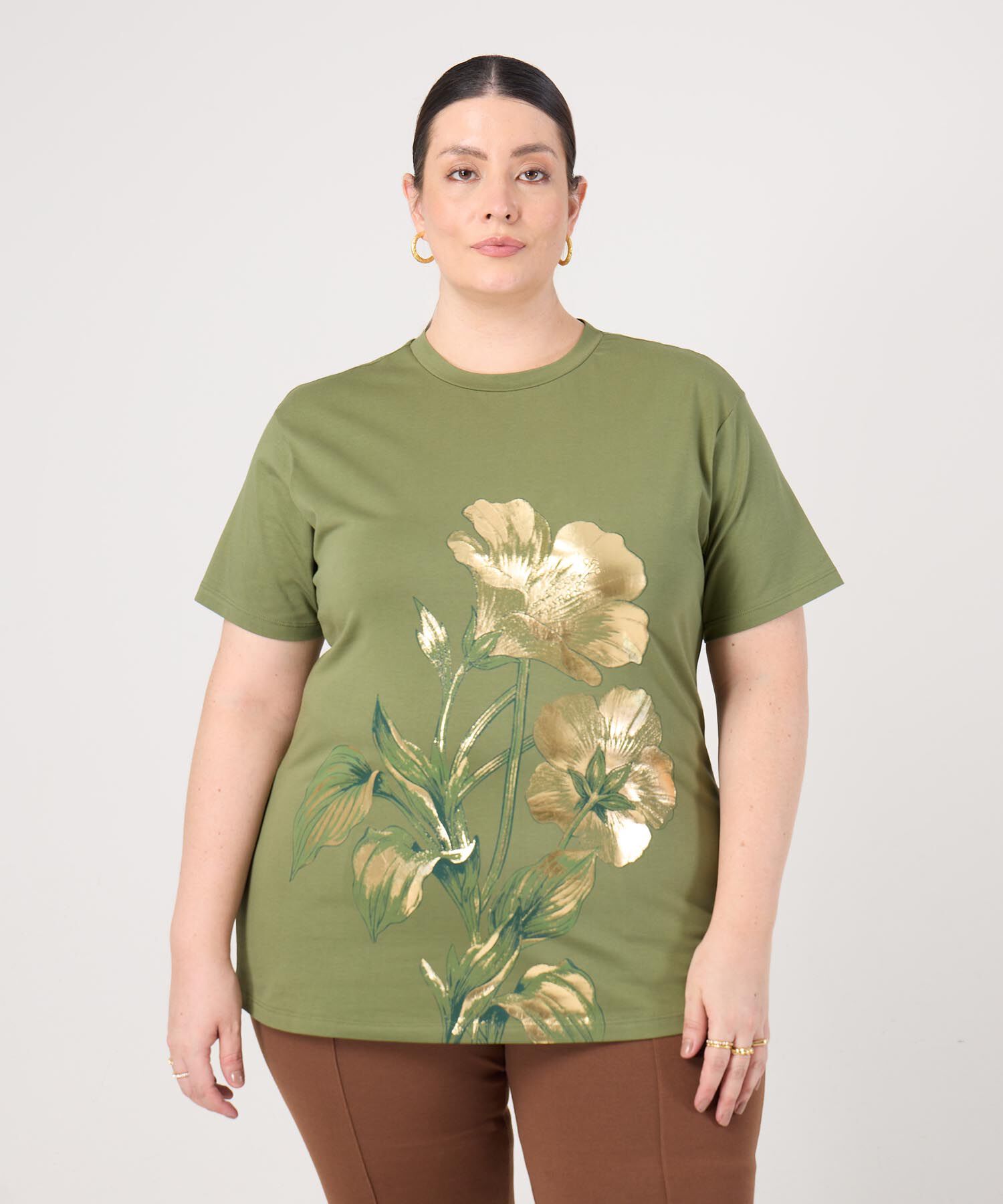 Camiseta Estampada Cuello Redondo Para Mujer Curvy