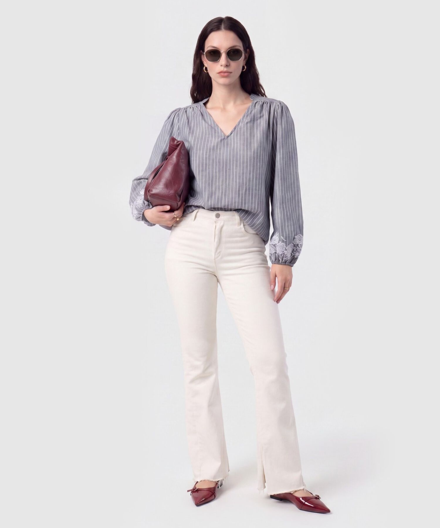 Blusa con Bordado en Pu&ntilde;os para Mujer