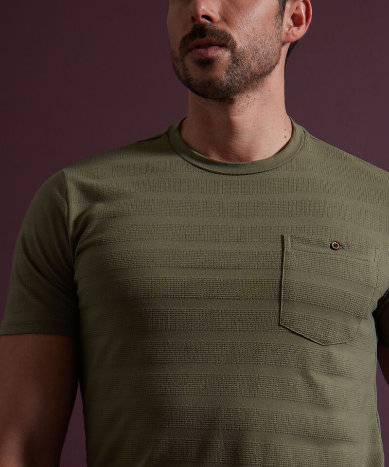 Camiseta Unicolor, Cuello Redondo Con  Bolsillo De Parche