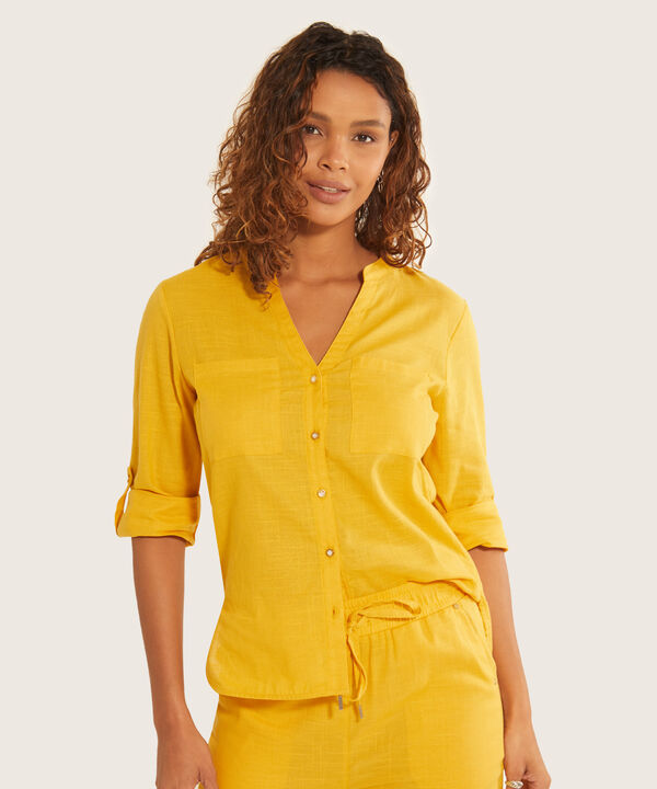 Blusa Cuello Mao Con Bolsillos Mujer
