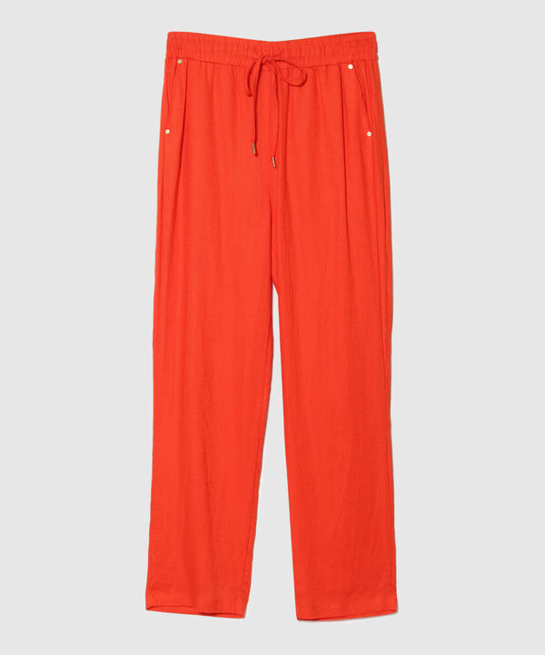 Pantalón Pretina Resortada  En Lino Unicolor