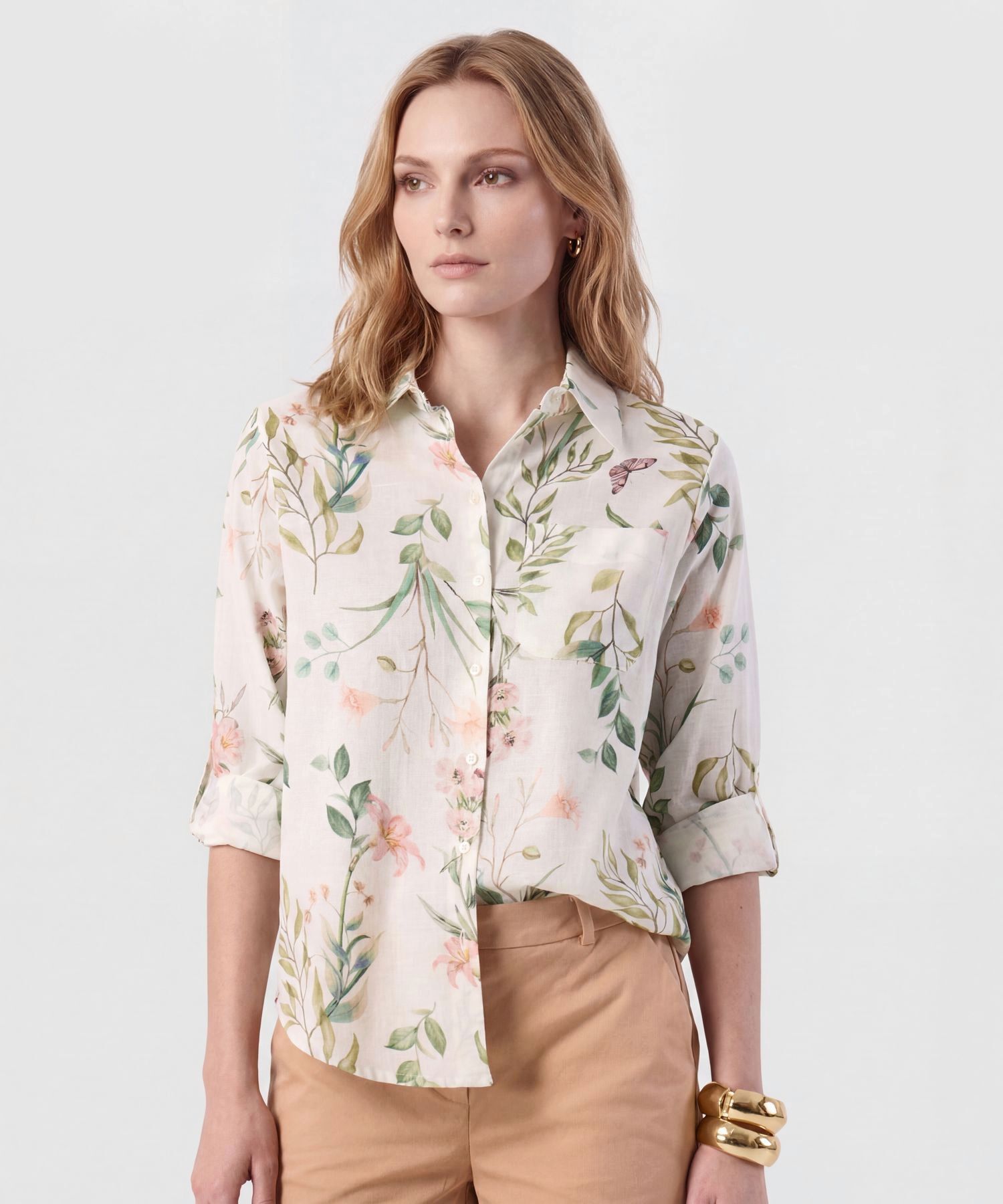 Camisa Manga Larga Con Charretera Para Mujer