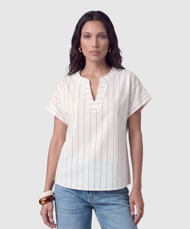 Blusa Cuello Mao A Rayas Para Mujer