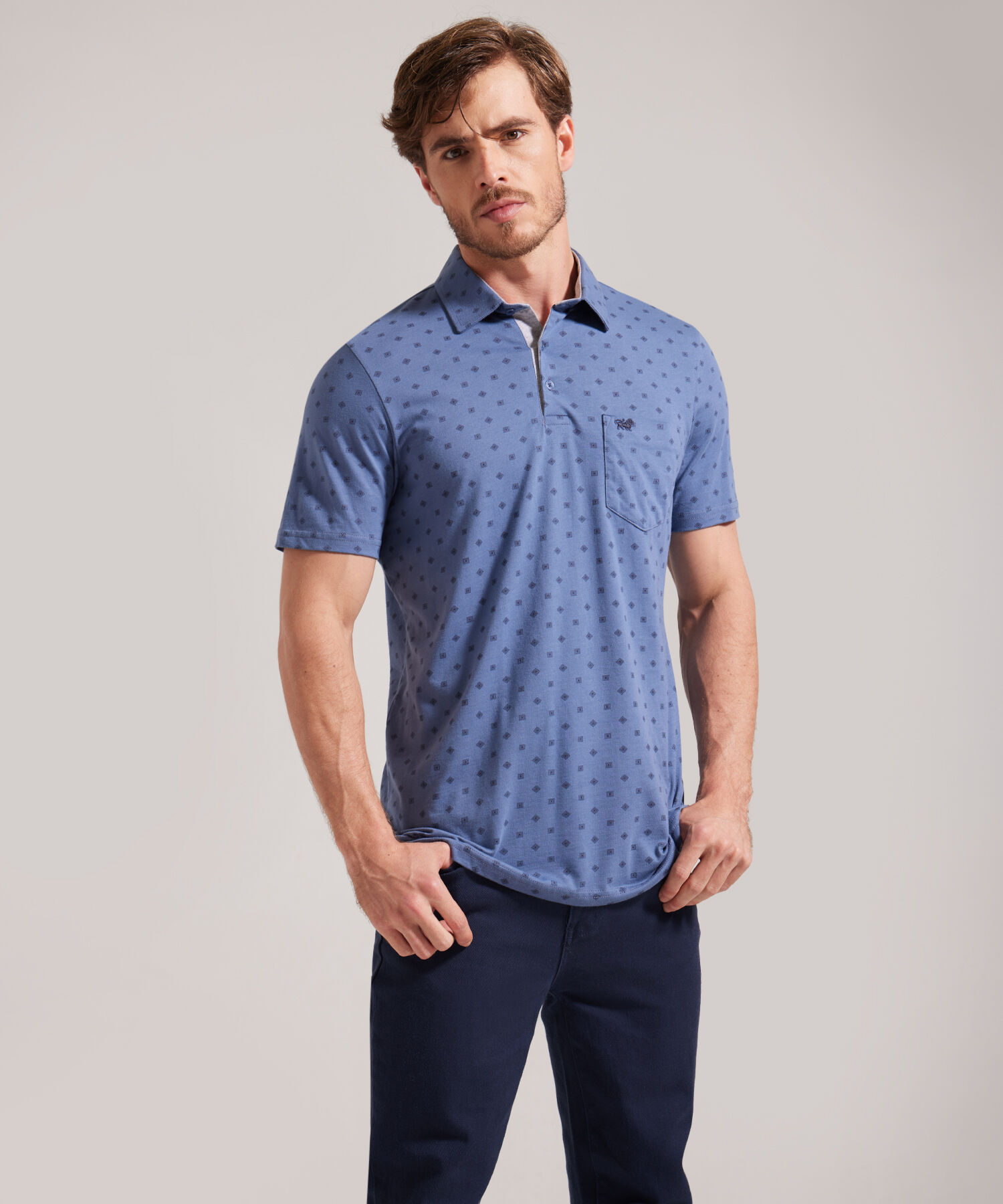 Polo Estampada Cuello Duro Manga Corta Con Bolsillo Silueta Regular Fit Compra Online PATPRIMO