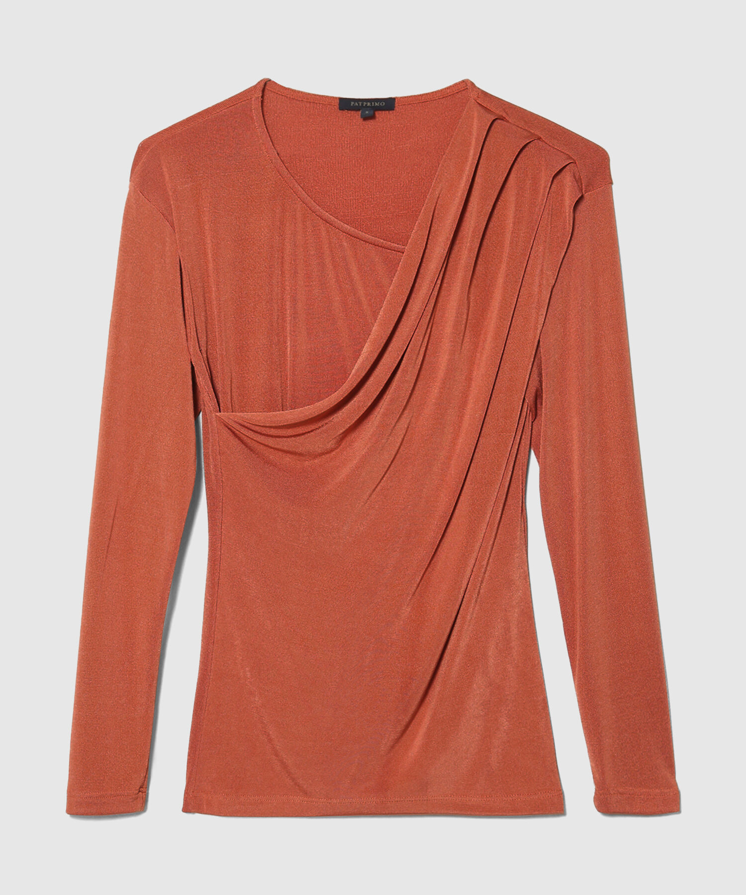 Camiseta Manga Larga Unicolor Escote Drapeado