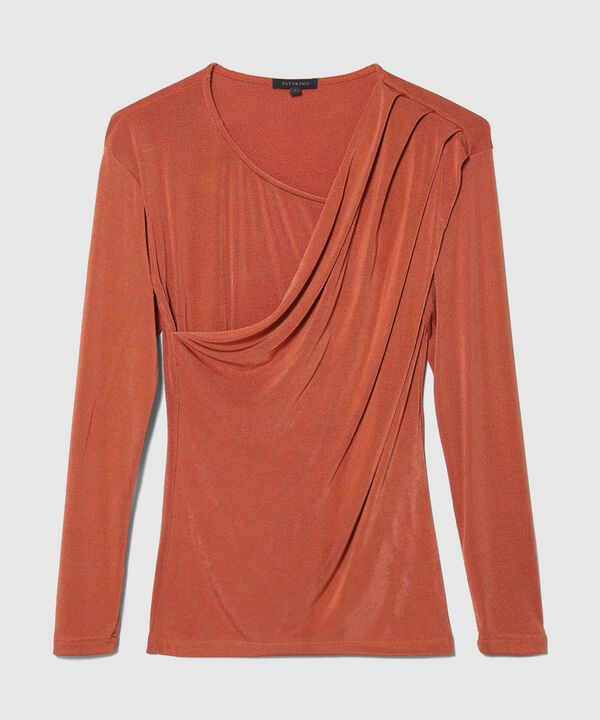 Camiseta Manga Larga Unicolor Escote Drapeado