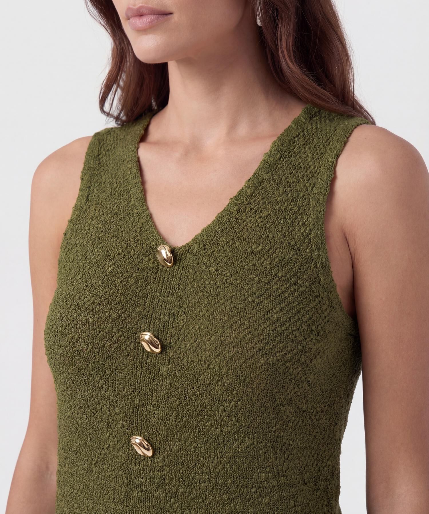 Chaleco De Tejido Con Botones Dorados Mujer