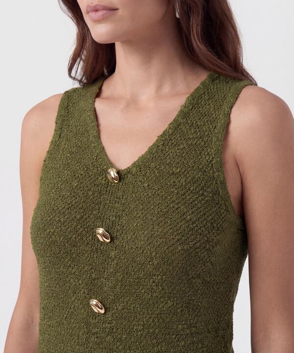 Chaleco De Tejido Con Botones Dorados Mujer